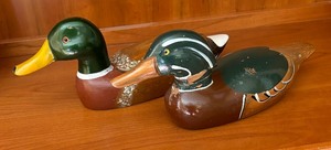 Two Wooden Duck Decorative Figurines