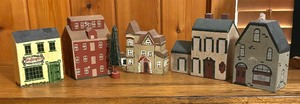 lot 62 image: Wooden Village Buildings and Tree Decorative Figurines