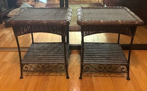 lot 29 image: Pair of Decorative Woven Accent Tables