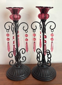 lot 80 image: Ornate Candle Holders with Dangling Glass Beads
