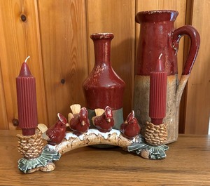 lot 100 image: Coordinating Decorative Pitcher, Vase and Candle Holder