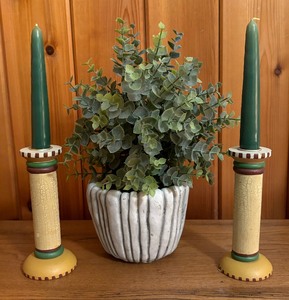 lot 107 image: Two Charming Candle Holders with Faux Greenery