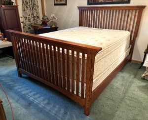 lot 5 image: American Craftsman Style Wooden Queen Bed