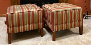 lot 15 image: Pair of Beautiful Striped Footstools by Ethan Allen