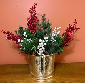 lot 353 image: Silver Bucket with Faux Florals and Greens