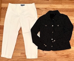 lot 238 image: Adorable Charter Club Black and White Polka Dot Jacket with White Apt 9 Capris
