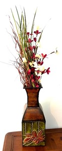 lot 280 image: Pretty Metal Vase with Faux Florals