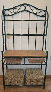 lot 35 image: Stylish Metal Bakers Rack with Storage Baskets