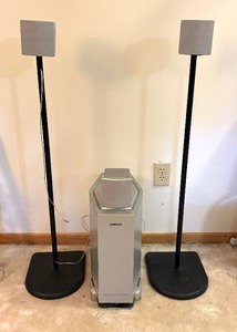 lot 388 image: Sony Bass Reflex Subwoofer with Left, Right and Center Speakers with Two Stands