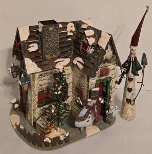 lot 337 image: Metal Candleholder House & Metal Snowman