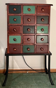 lot 36 image: Fifteen Drawer Apothecary Style Cabinet with Stand