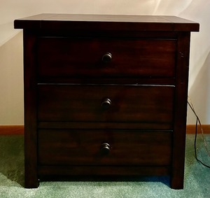 lot 18A image: Dark Wood Nightstand with Three Drawers