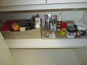 lot 82 image: Paints, shoe care and vintage cloth...