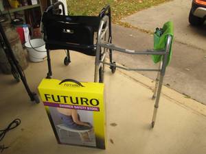 lot 123 image: Shower stool and 3 walkers...