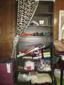 lot 233 image: Metal garage shelf 7 tall contents...