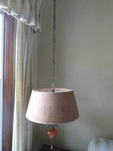 lot 150 image: Vintage hanging lamp with orange hu...