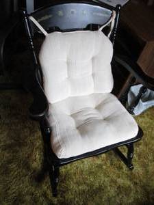 lot 168 image: Vintage black wood rocking chair wi...