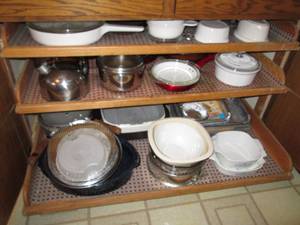 lot 182 image: Cupboard filled with baking and ser...