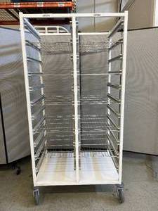 lot 23 image: MSRP $3800 Belintra Sterilization Transport Trolley Rack Storage System With Antimicrobia lBACT-O-STOP Coating - Like New Condition - 10 Wire Shelves Included
