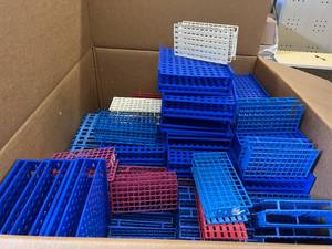 lot 25 image: $$$$$ Huge Gaylord Filled Like New Autoclavable Test Tube Specimen Sample Vial Racks WHeathrow Scientific Polypropylene Mega Tube Rack, 120 Wells, Holds 10 mL Sample Tubes & More Check Out Pics Gaylord not included - Bring your own container