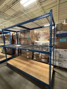lot 55 image: 1 - 3 TIER SHELF EXTRA HEAVY DUTY TEARDROP PALLET RACKING SECTION MEASURING 7 Tall X 39 Deep X 8 Wide Includes Shelf Supports and Particle Boards That Are Pictured - GREAT CONDITION
