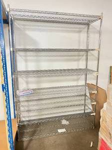 lot 57 image: 7-Tier Metro Adjustable Chrome-Plated Wire Cart Mobile Shelving Storage Rack - NSF Approved - In Great Condition 85 x 19.5 x 60 