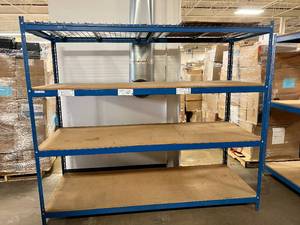 lot 54 image: 1 - 3 TIER SHELF EXTRA HEAVY DUTY TEARDROP PALLET RACKING SECTION MEASURING 7 Tall X 39 Deep X 8 Wide Includes Shelf Supports and Particle Boards That Are Pictured - GREAT CONDITION
