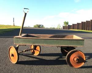 lot 13 image: Antique 1920s era Wooden Wagon wJohn Deere Green Color