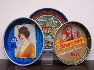 lot 30 image: Lot of 3 Vintage Advertising Metal Beer Trays