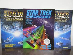 lot 42 image: 3 Large STAR TREK Books - Star Trek Chronology The History of The Future & 2 Star Trek Encyclopedias