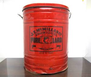 lot 229 image: LARGE Great Looking Antique J.T. McMillan SAINT PAUL Advertising Pure Lard Can 
