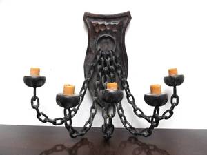 lot 230 image: Large Vintage Gothic Style Iron Chain Wall Candle Sconce