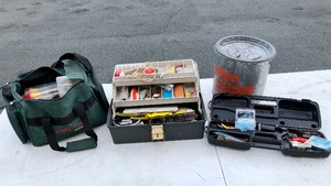 lot 240 image: Nice Large Estate Lot of Fishing Gear Tackle Boxes etc