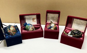 lot 167 image: Lot of 4 Excellent Hand Painted & Signed Glass Christmas Ornaments