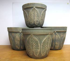 lot 141 image: Lot of 4 Large Vintage Pottery Brushware Planters