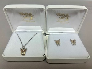 lot 302 image: Genuine 12K BLACK HILLS GOLD Butterfly Pendant Necklace & Matching Earrings