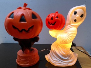 lot 307 image: 2 Very Cool Vintage Halloween Smaller Size Lighted Blow Molds - Ghost & Pumpkin
