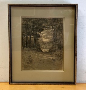 lot 330 image: Framed Signed Original Landscape Pencil Drawing by E.B. Lothrop