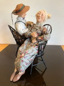 lot 335 image: Impressive Handmade Doll Display - Grandpa Goes a Courting by Cynthia Jennings