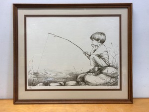 lot 336 image: Framed Signed Numbered Print - Boy Fishing