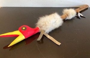 lot 339 image: Hand Carved & Painted Native American Bird Form Dance Stick