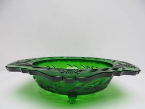 lot 377 image: Large Vintage Heavy Thick Green Glass Footed Centerpiece Bowl