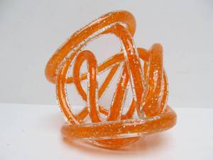 lot 378 image: Abstract Art Glass Twisted Sculpture Orange Gold Speckle Inclusions