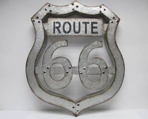 lot 379 image: Vintage Style Galvanized Metall ROUTE 66 Garage Sign