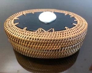 lot 363 image: Excellent Handwoven Native American Grass Basket wCarved Bone 