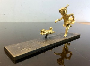lot 364 image: Smaller Size Solid Bronze Sculpture - Girl Chasing Cat