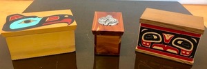 lot 383 image: Great Group of 3 Handmade Northwest Coast Wood Carved Boxes