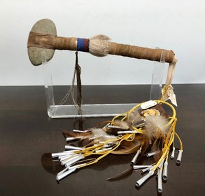 lot 385 image: Native American Handmade Leather-Wrapped War Club by Gene George