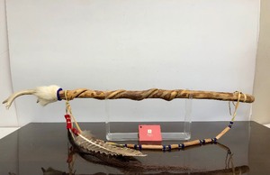 lot 387 image: Impressive Native American Handmade Carved Eagle Head Dance Stick by John Losh - Cass Lake