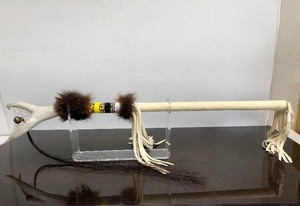 lot 388 image: Native American Handmade Beaded Dance Stick wLeather & Deer Antler
